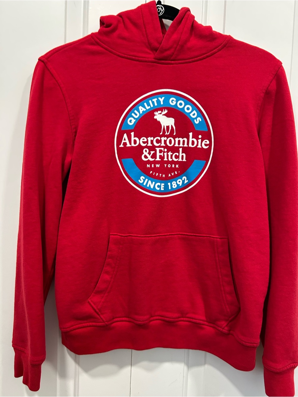 Abercrombie Kids Boys 13/14 Red Logo Graphic Pullover Hoodie Sweatshirt